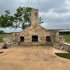 Limestone-Outdoor-Fireplace-Restoration-Soft-Wash-Sinton-TX 1